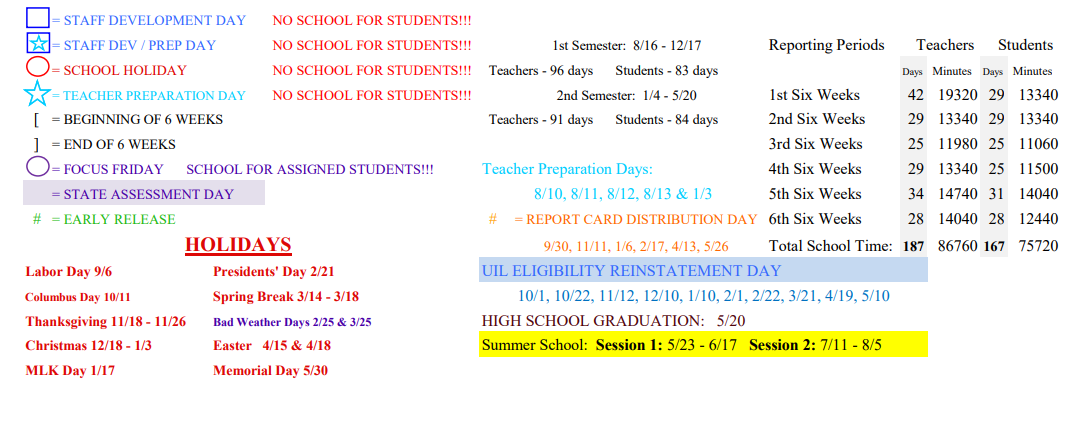 District School Academic Calendar Key for Littlefield Primary