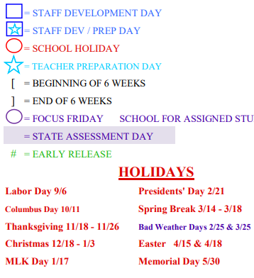 District School Academic Calendar Legend for Littlefield Junior High