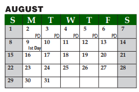 District School Academic Calendar for Pine Ridge Elementary for August 2021