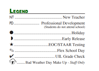 District School Academic Calendar Legend for Livingston H S