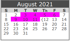 District School Academic Calendar for Llano H S for August 2021
