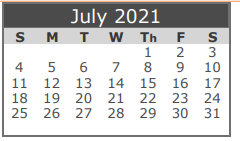District School Academic Calendar for Llano H S for July 2021