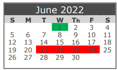 District School Academic Calendar for Llano Junior High for June 2022