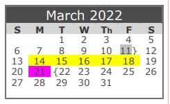 District School Academic Calendar for Packsaddle Elementary for March 2022