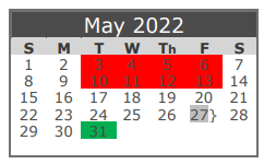 District School Academic Calendar for Packsaddle Elementary for May 2022