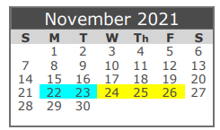 District School Academic Calendar for Packsaddle Elementary for November 2021