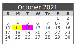 District School Academic Calendar for Llano H S for October 2021