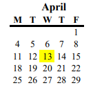 District School Academic Calendar for Lodi Usd Alternative Center for April 2022