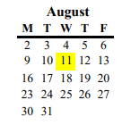 District School Academic Calendar for George Lincoln Mosher for August 2021