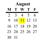 District School Academic Calendar for Lodi Usd Alternative Center for August 2021