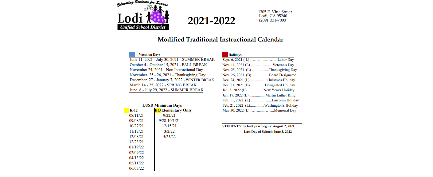 District School Academic Calendar Key for Morada Middle