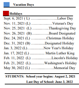 District School Academic Calendar Legend for Houston Elementary