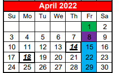 District School Academic Calendar for Lone Oak Middle for April 2022