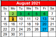 District School Academic Calendar for Lone Oak Middle for August 2021