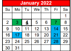 District School Academic Calendar for Lone Oak Middle for January 2022