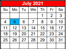 District School Academic Calendar for Lone Oak Elementary for July 2021