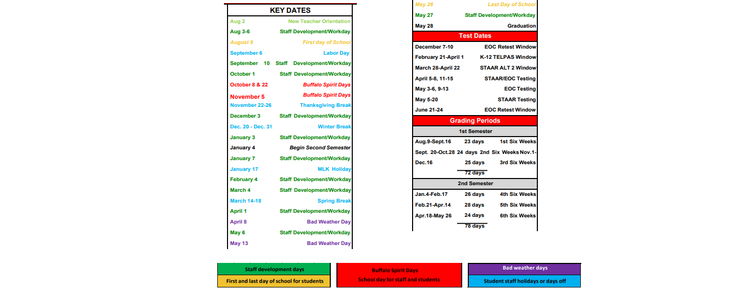 District School Academic Calendar Key for Lone Oak Elementary