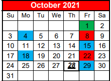 District School Academic Calendar for Lone Oak Middle for October 2021