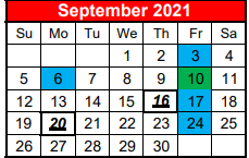 District School Academic Calendar for Lone Oak Middle for September 2021