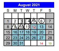 District School Academic Calendar for Challenge Academy for August 2021