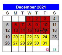 District School Academic Calendar for Challenge Academy for December 2021