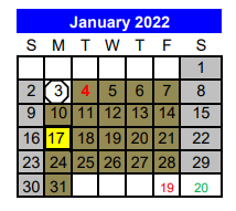 District School Academic Calendar for Opportunity Learning Ctr for January 2022