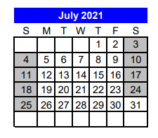 District School Academic Calendar for Lorena Primary School for July 2021