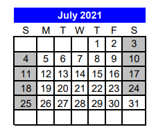 District School Academic Calendar for Challenge Academy for July 2021