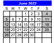 District School Academic Calendar for Lorena Middle for June 2022