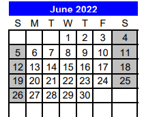 District School Academic Calendar for Challenge Academy for June 2022