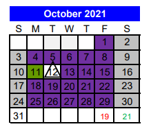 District School Academic Calendar for Opportunity Learning Ctr for October 2021