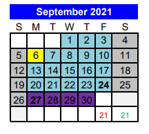 District School Academic Calendar for Lorena Middle for September 2021