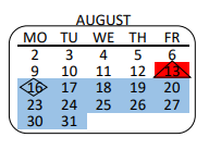 District School Academic Calendar for Grey Continuation for August 2021
