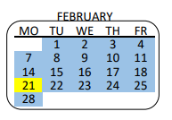 District School Academic Calendar for Dena New Primary Center for February 2022