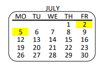 District School Academic Calendar for Hillside Elementary for July 2021