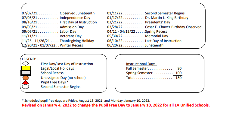 District School Academic Calendar Key for Topanga Learn Charter Elementary