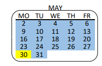District School Academic Calendar for Washington Preparatory High School for May 2022