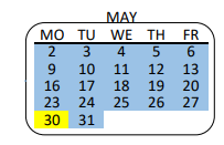 District School Academic Calendar for Southeast Area New Learning Center for May 2022