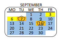 District School Academic Calendar for Rowan New Primary Center for September 2021