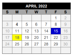 District School Academic Calendar for Lovejoy H S for April 2022