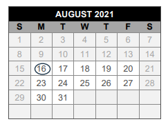 District School Academic Calendar for Hart Elementary for August 2021