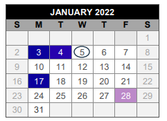 District School Academic Calendar for Lovejoy Elementary for January 2022