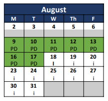 District School Academic Calendar for Waters Elementary for August 2021