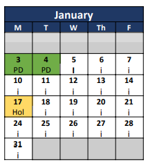 District School Academic Calendar for Homebound for January 2022