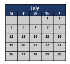 District School Academic Calendar for Mahon Early Childhood Ctr for July 2021