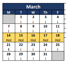 District School Academic Calendar for Project Intercept School for March 2022