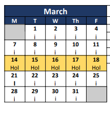 District School Academic Calendar for Honey Elementary for March 2022