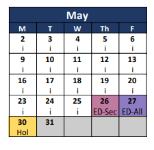 District School Academic Calendar for Mahon Early Childhood Ctr for May 2022