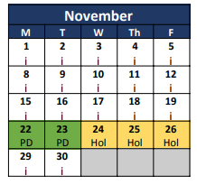 District School Academic Calendar for Whiteside Elementary for November 2021