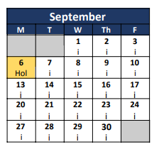 District School Academic Calendar for Rush Elementary for September 2021